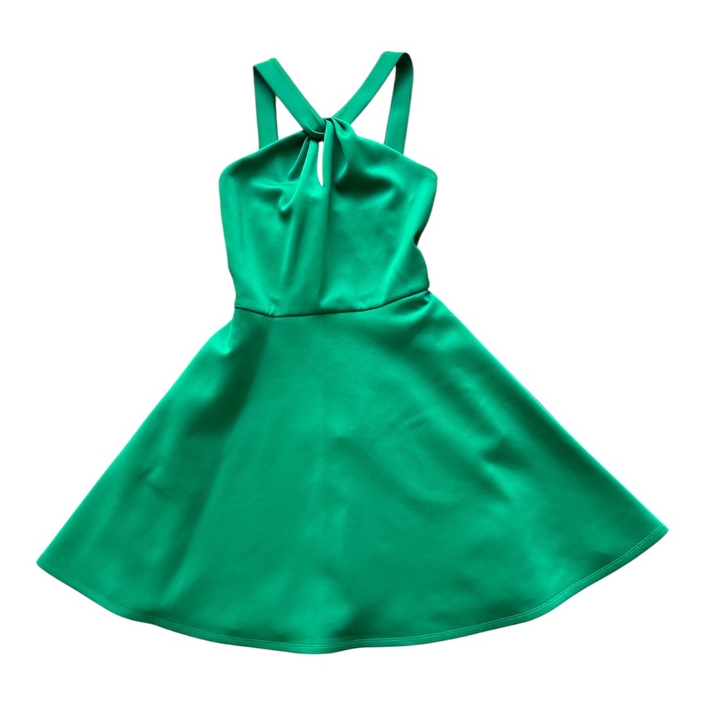 Ted Baker London Green Skater Dress Halter Knot Front Fit Flare Size 3 - Picture 2 of 7